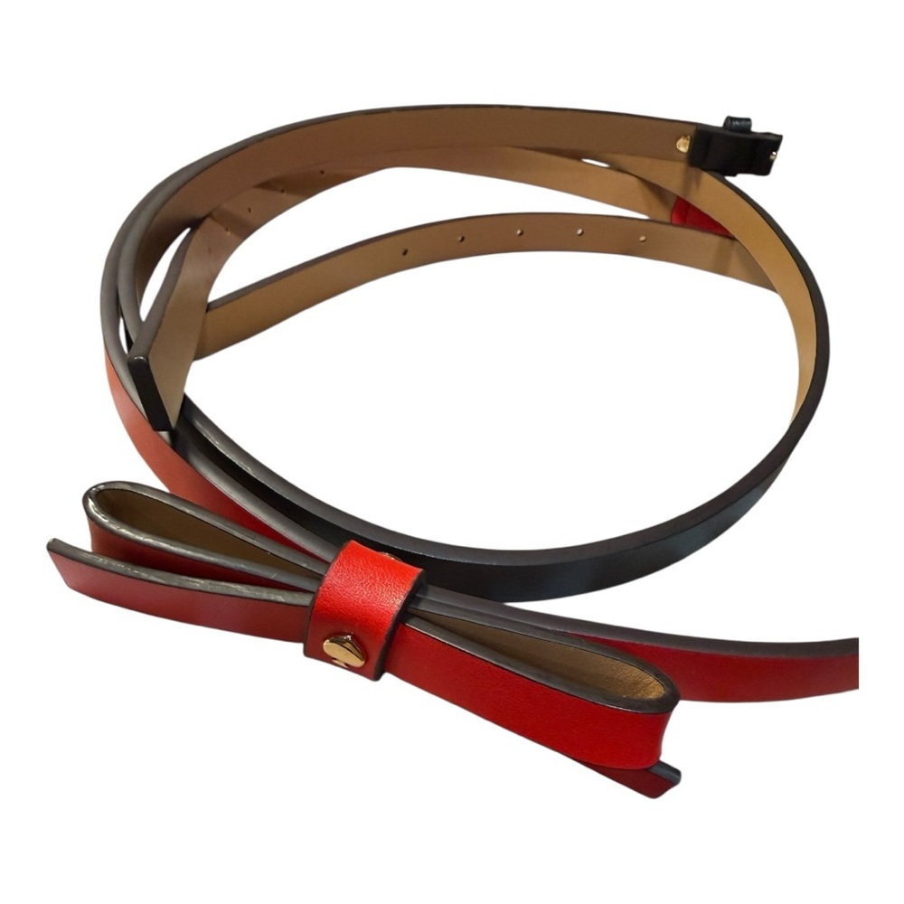Kate Spade New York Leather Belt Set – Red Bow & Black Smooth – Size L/XL